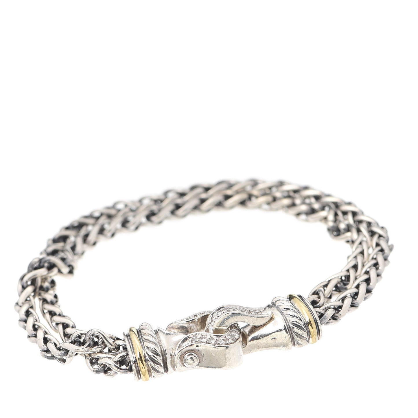 Sterling Silver 18K Yellow Gold Diamond Double Wheat Buckle Bracelet