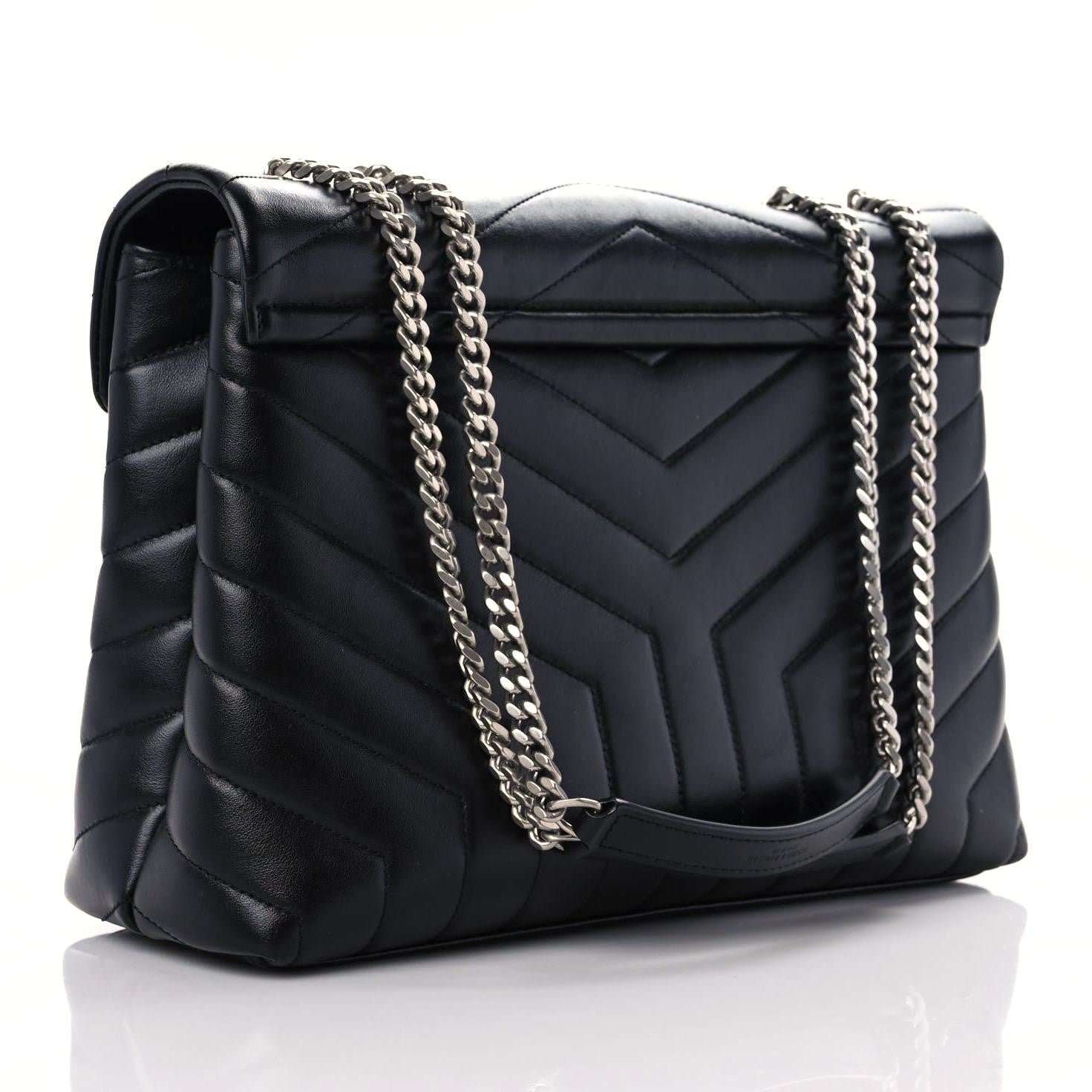 Saint Laurent Calfskin Y Quilted Monogram Medium Loulou Chain Satchel Black 3 of 13