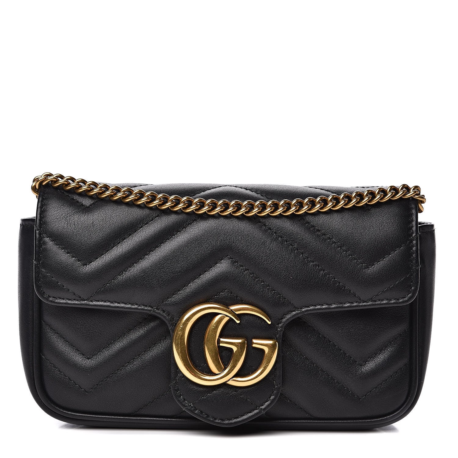 Gucci Calfskin Matelasse Super Mini GG Marmont Shoulder Bag Black 1 of 14