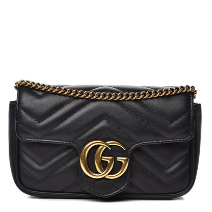 Gucci Calfskin Matelasse Super Mini GG Marmont Shoulder Bag Black 1 of 14