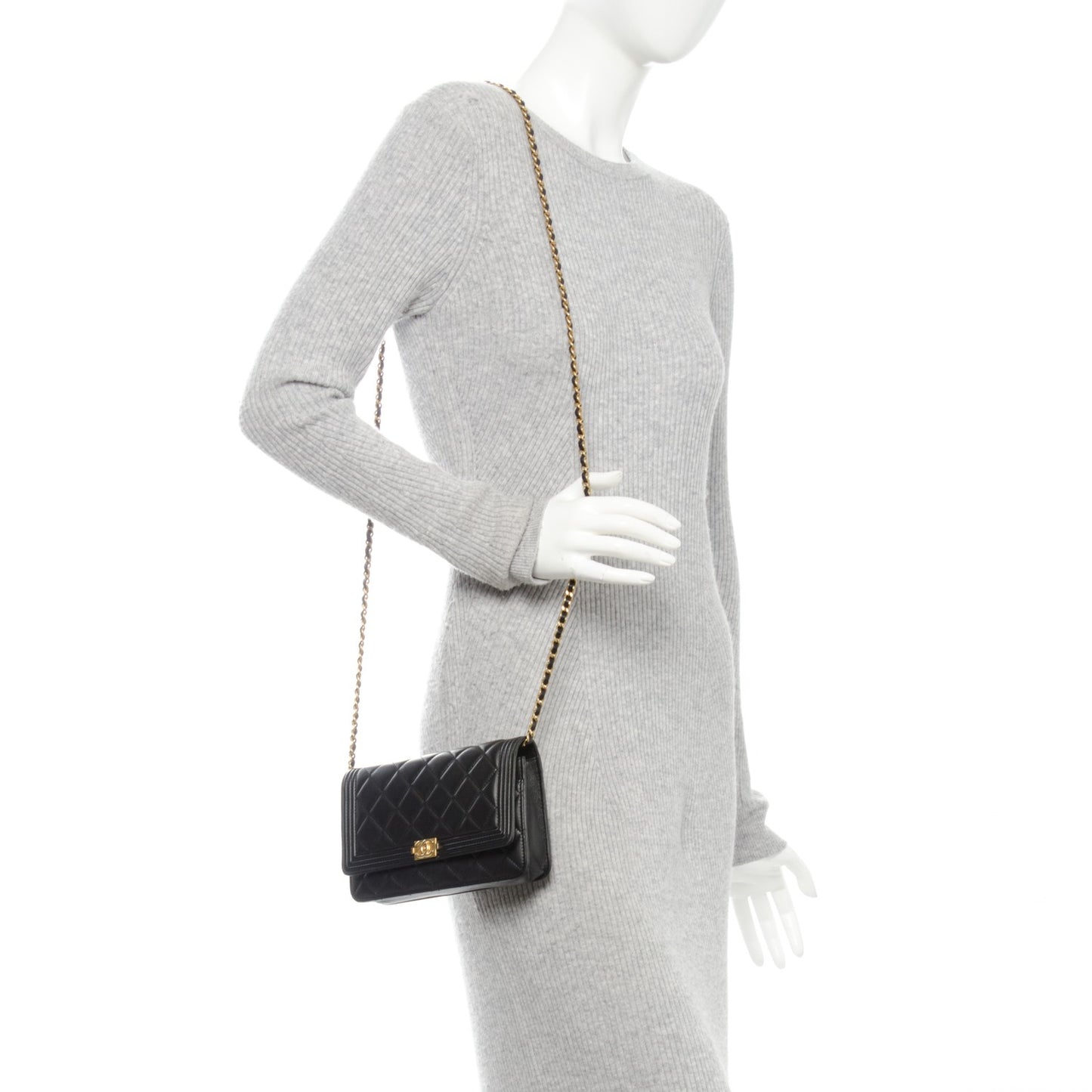 Lambskin Quilted Boy Wallet On Chain WOC Black