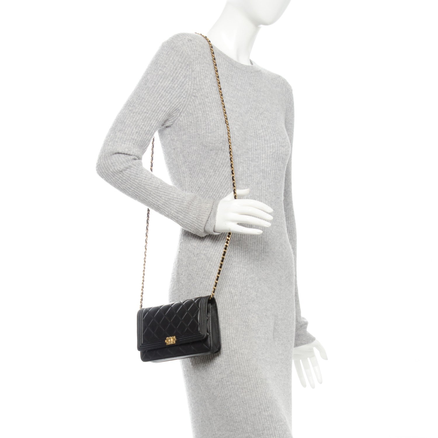 Chanel Lambskin Quilted Boy Wallet On Chain WOC Black 2 of 8