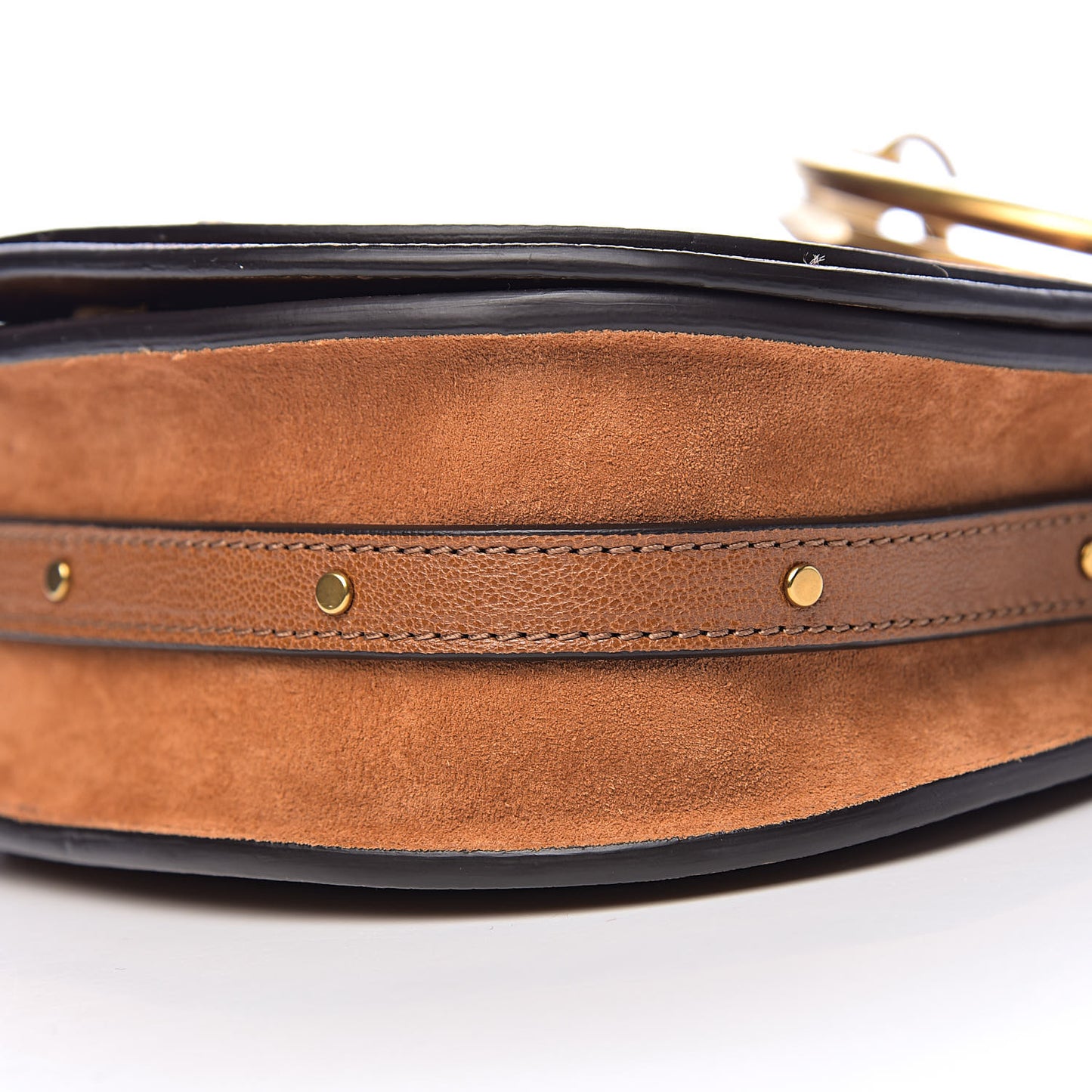 Calfskin Suede Floral Patchwork Small Nile Bracelet Bag Caramel