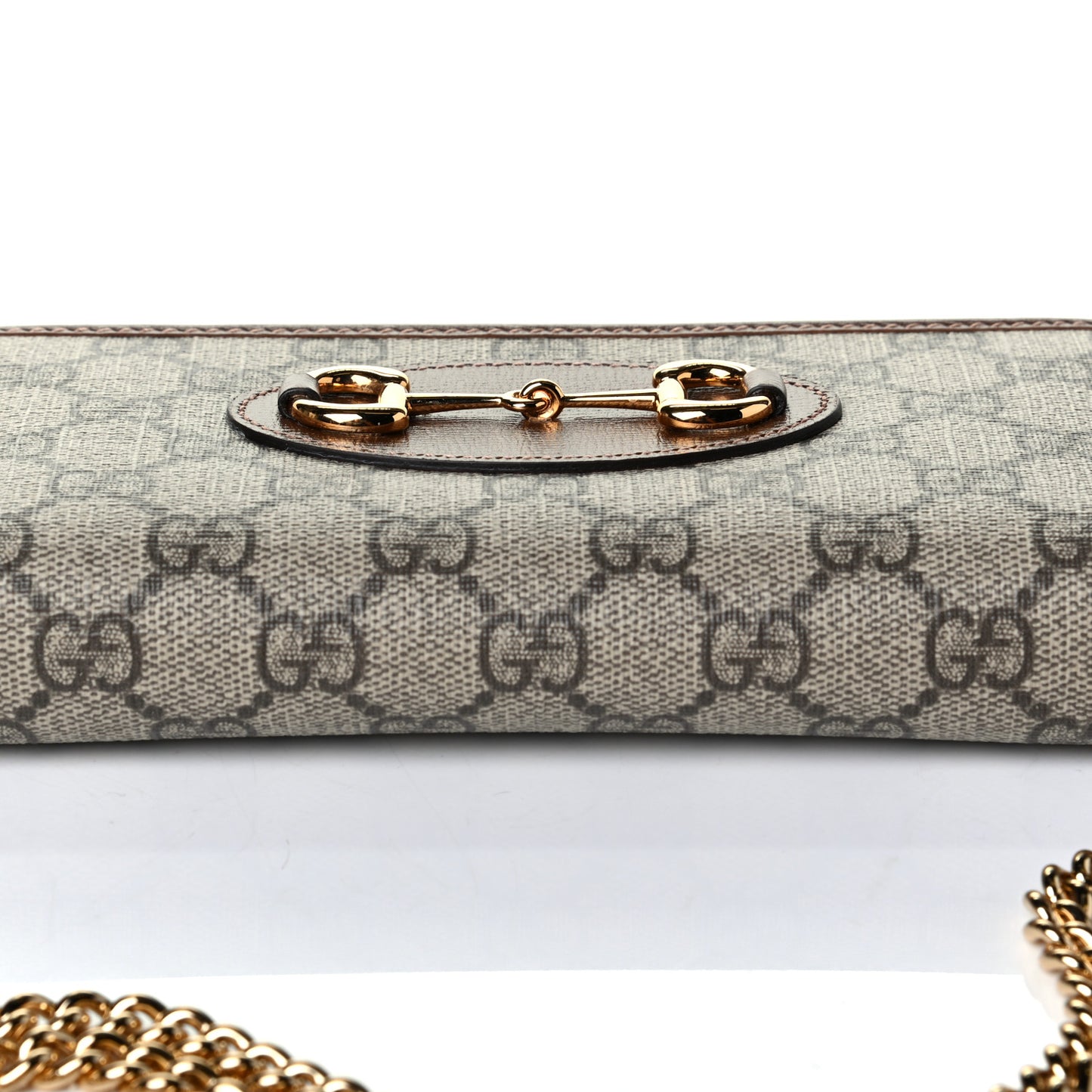 GG Supreme Monogram Azalea Calfskin Horsebit 1955 Wallet On Chain Beige Ebony Brown Sugar
