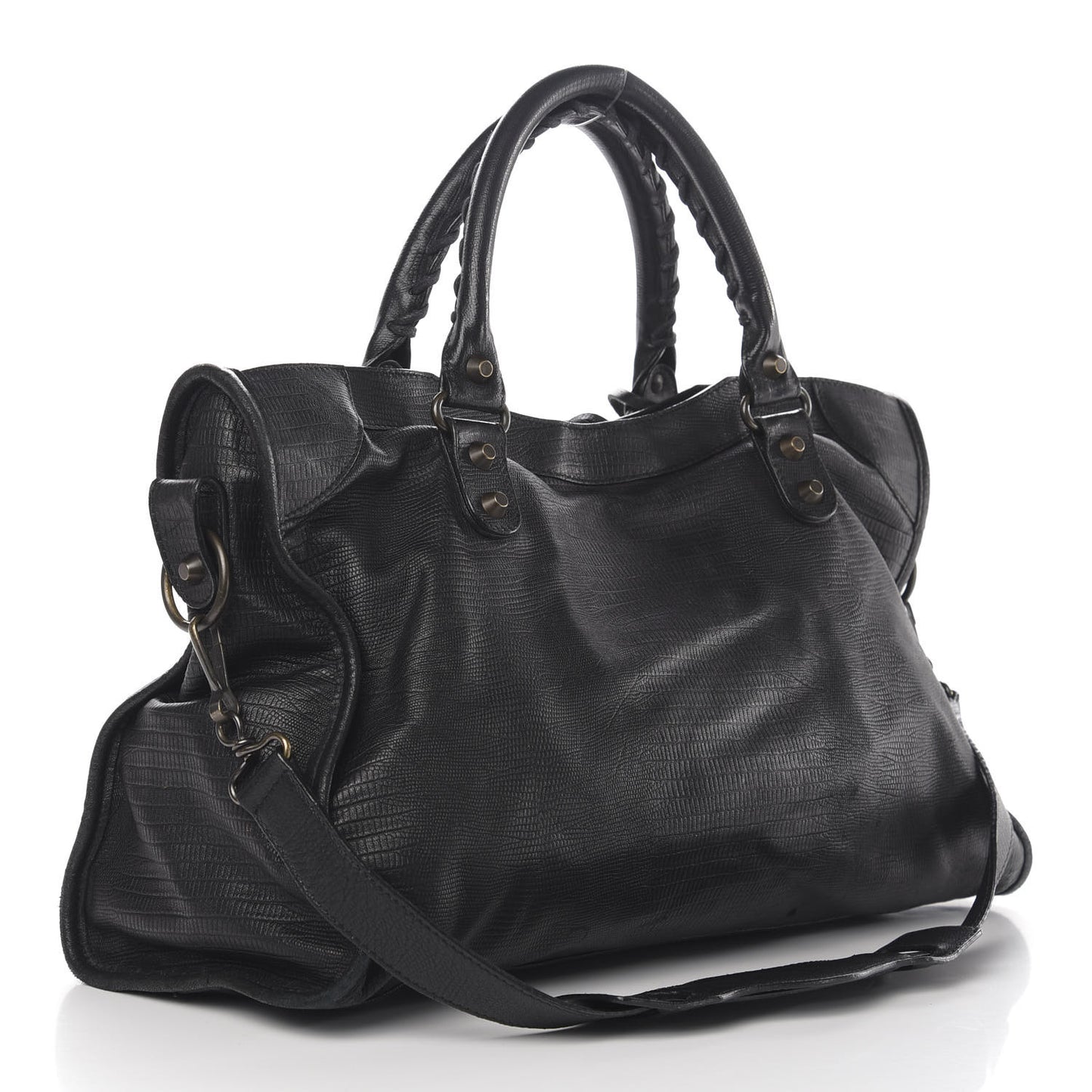 Agneau Lizard Embossed Classic Hardware City Black