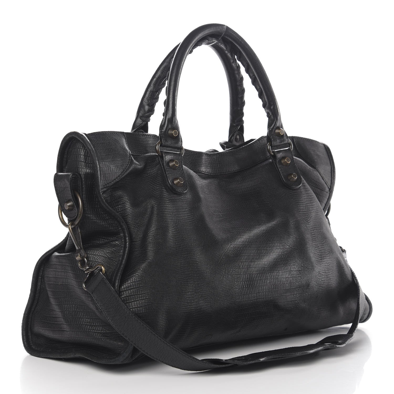 Balenciaga Agneau Lizard Embossed Classic Hardware City Black 4 of 14
