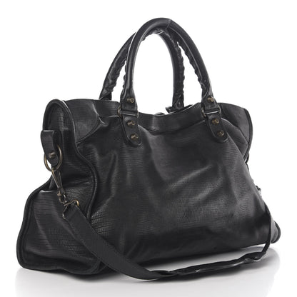 Balenciaga Agneau Lizard Embossed Classic Hardware City Black 4 of 14