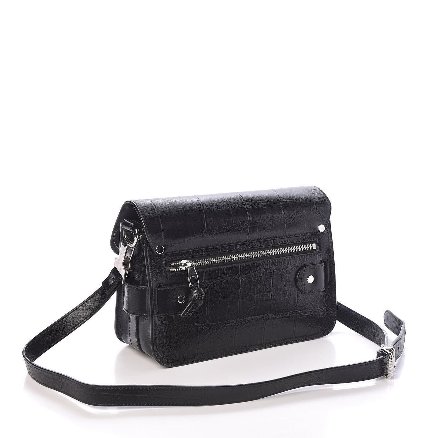 Calfskin Crocodile Embossed Mini PS11 Classic Shoulder Bag Black