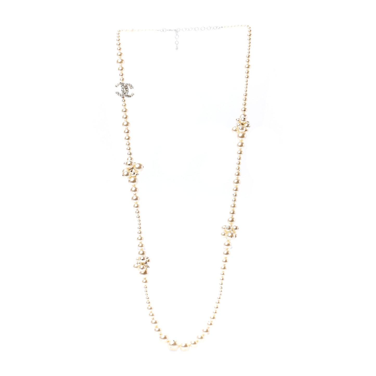Pearl Cluster CC Long Necklace Silver
