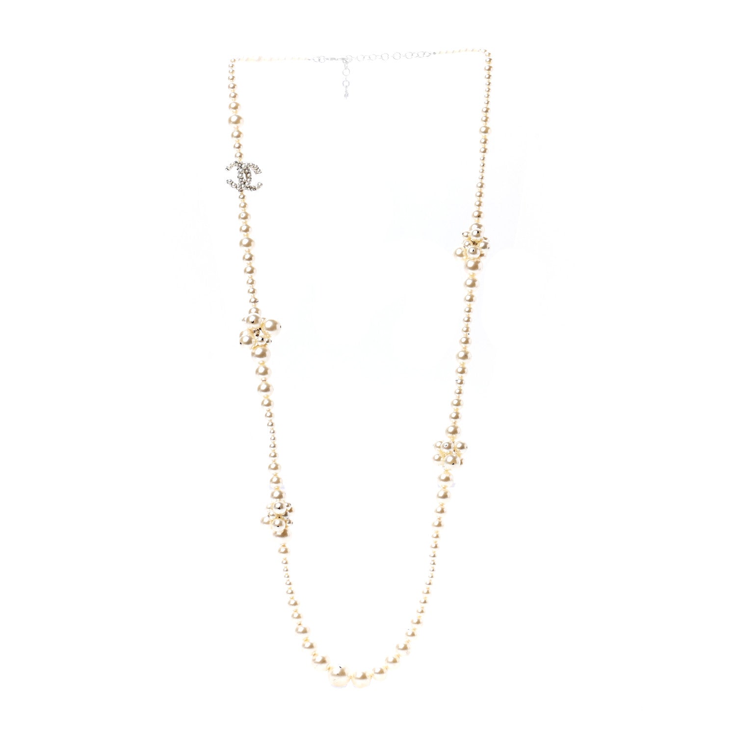 Chanel Pearl Cluster CC Long Necklace Silver 3 of 5