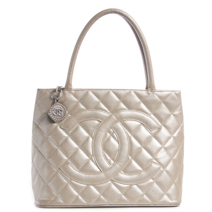 Chanel Caviar Medallion CC Tote Pearl 1 of 8