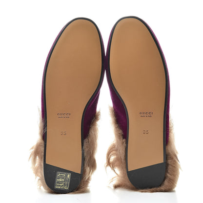 Gucci Velvet Fur Womens Princetown Slippers 35 Fucsia Violet Cyclamen Natural 5 of 8