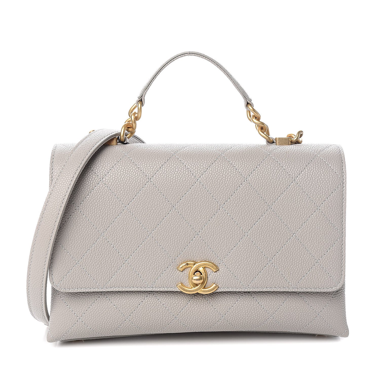 Grained Calfskin Small Stitched Flap Grey
