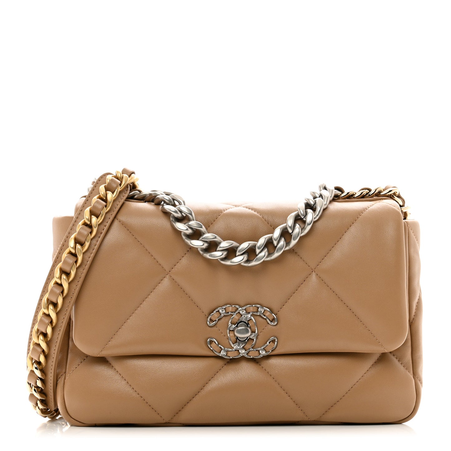 Lambskin Quilted Medium Chanel 19 Flap Dark Beige