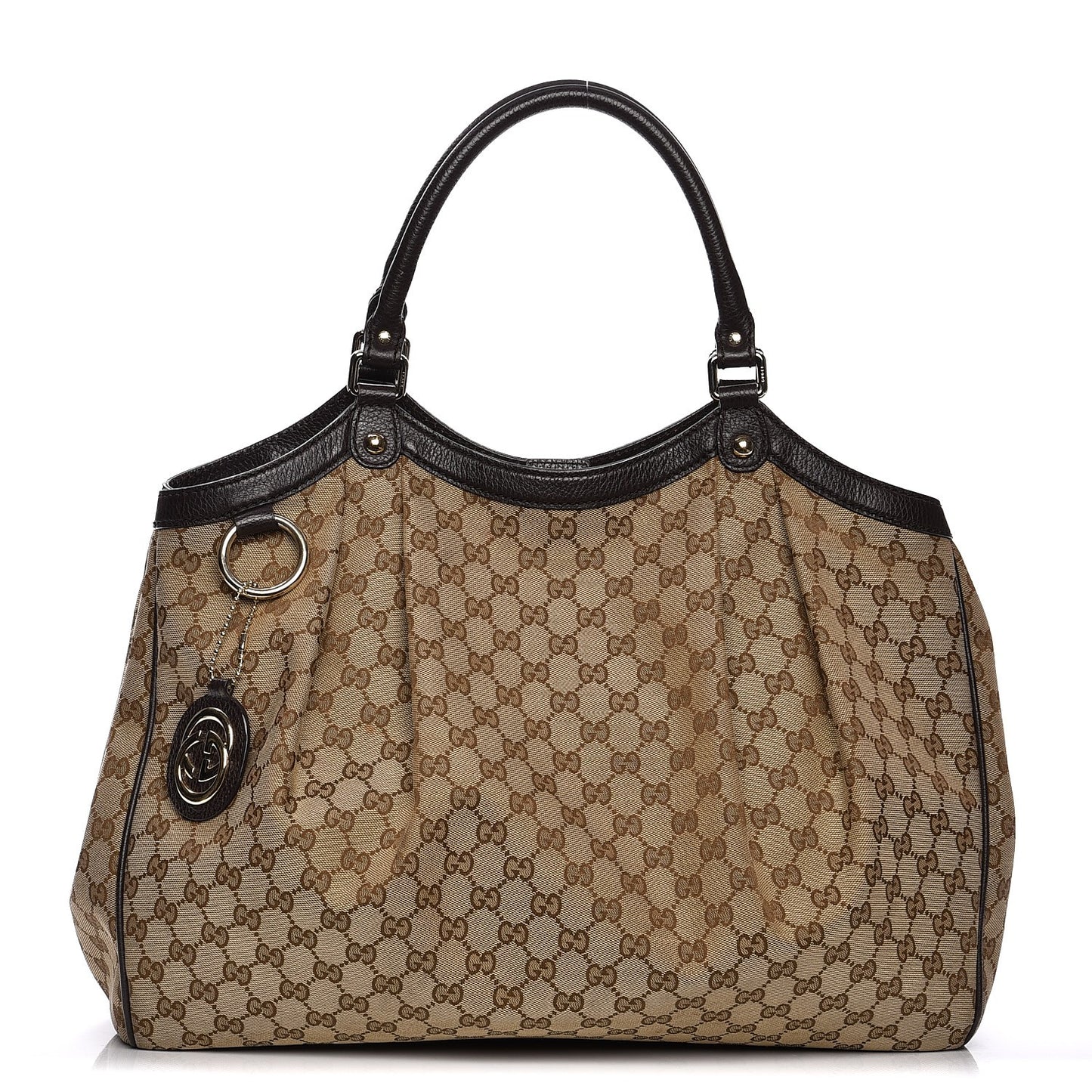 Monogram Dollar Calfskin Large Sukey Tote Beige Ebony Testa di Moro