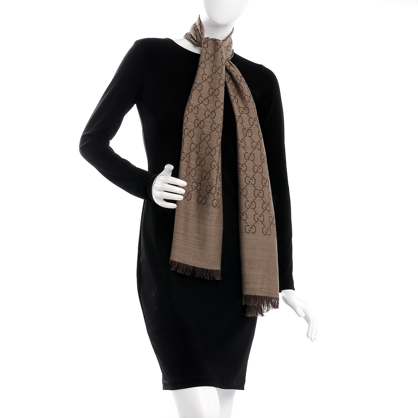 Wool Silk GG Monogram GGNat Scarf Rope Dark Brown