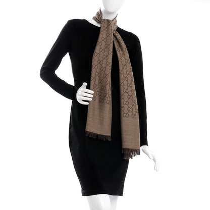 Gucci Wool Silk GG Monogram GGNat Scarf Rope Dark Brown 2 of 5