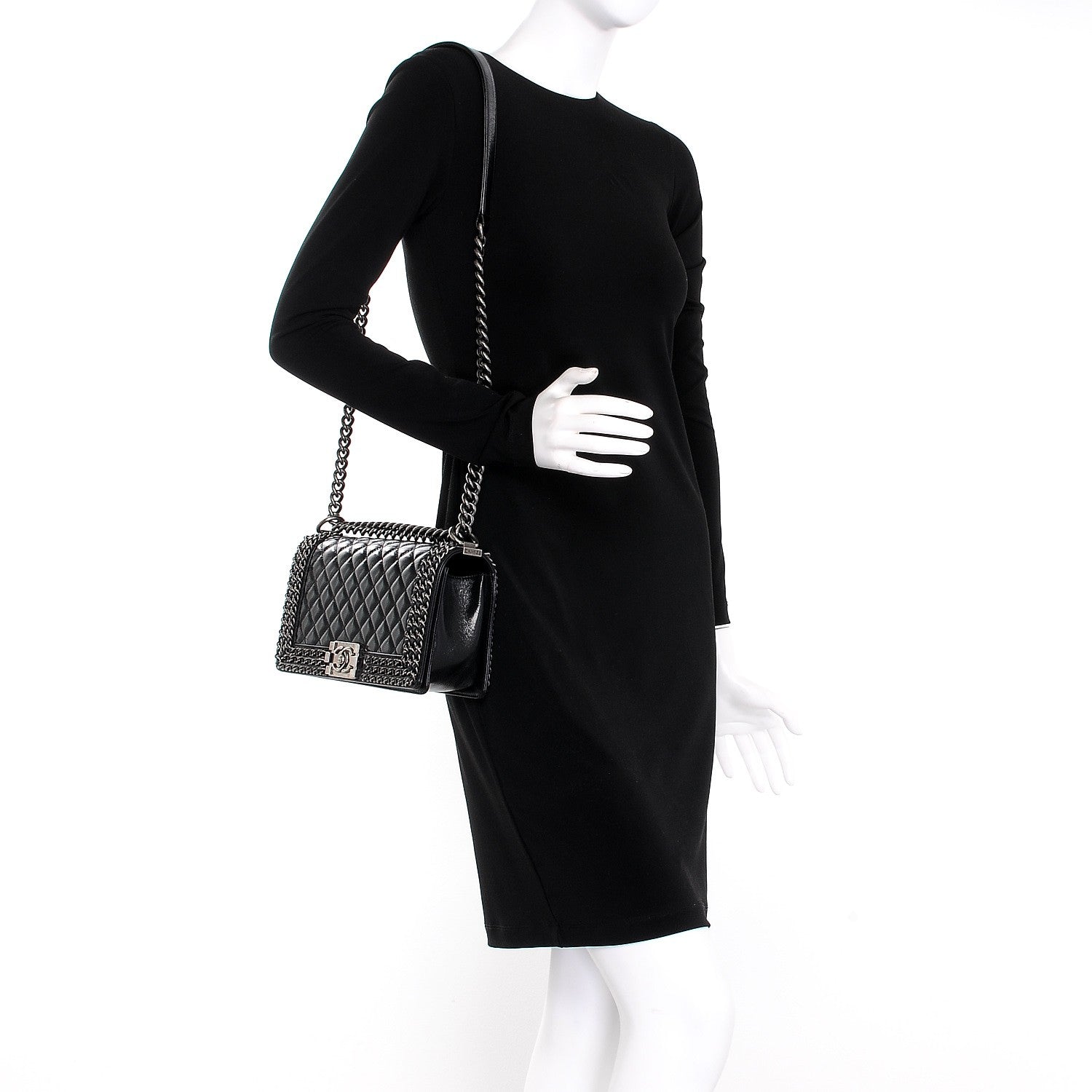 Chanel Glazed Calfskin Quilted Medium Boy Chained Flap Black 2 of 8