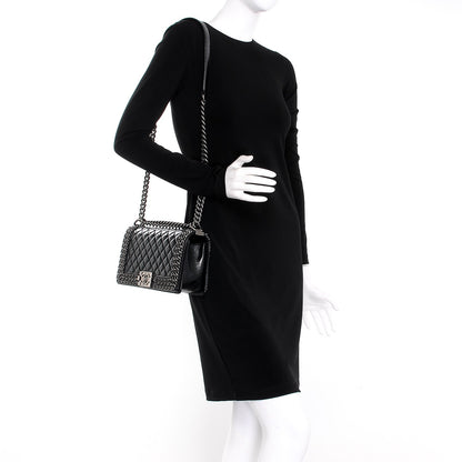 Chanel Glazed Calfskin Quilted Medium Boy Chained Flap Black 2 of 8