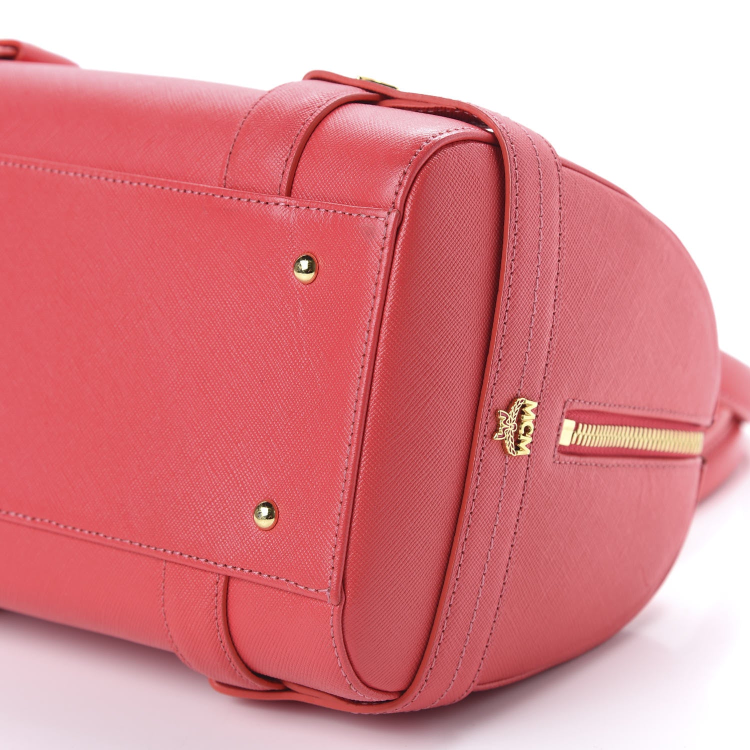 MCM Saffiano Studded Small Boston Bag Hot Coral 7 of 9