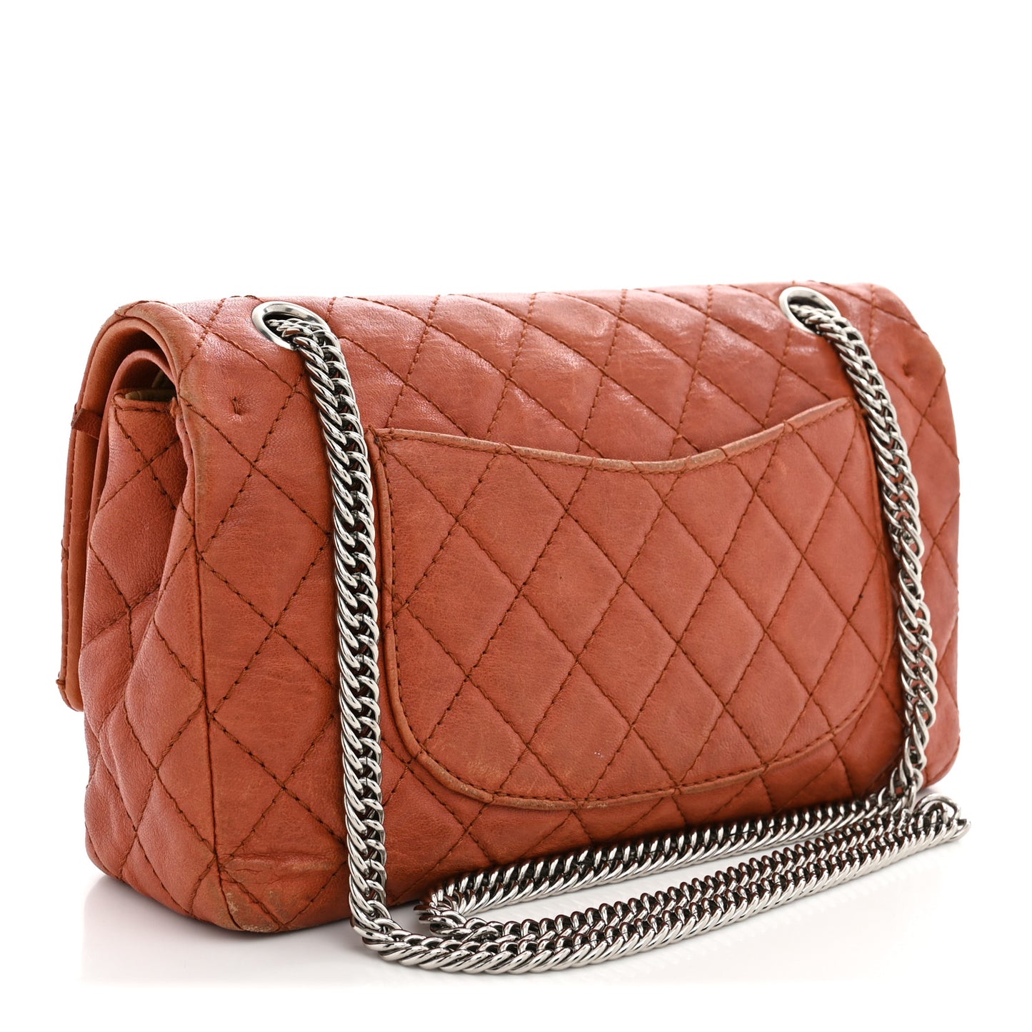 Glazed Lambskin Quilted Medium Double Flap Bijoux Chain Dark Orange