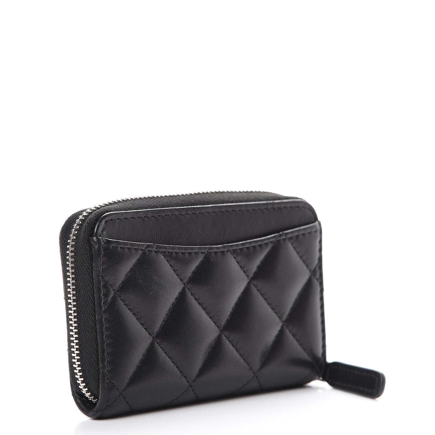 Lambskin Quilted Zip Coin Purse Black