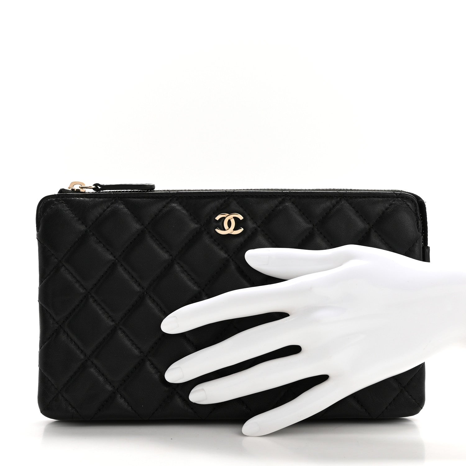 Chanel Lambskin Quilted Large Zipped Clutch Black 2 of 8