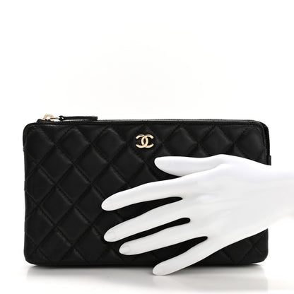 Chanel Lambskin Quilted Large Zipped Clutch Black 2 of 8
