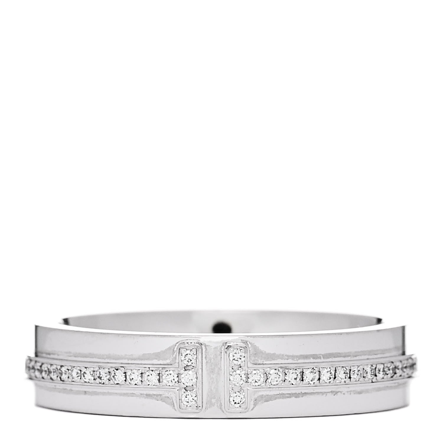 Tiffany 18K White Gold Diamond Narrow T Two Ring 54 7 1 of 4