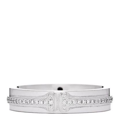 Tiffany 18K White Gold Diamond Narrow T Two Ring 54 7 1 of 4
