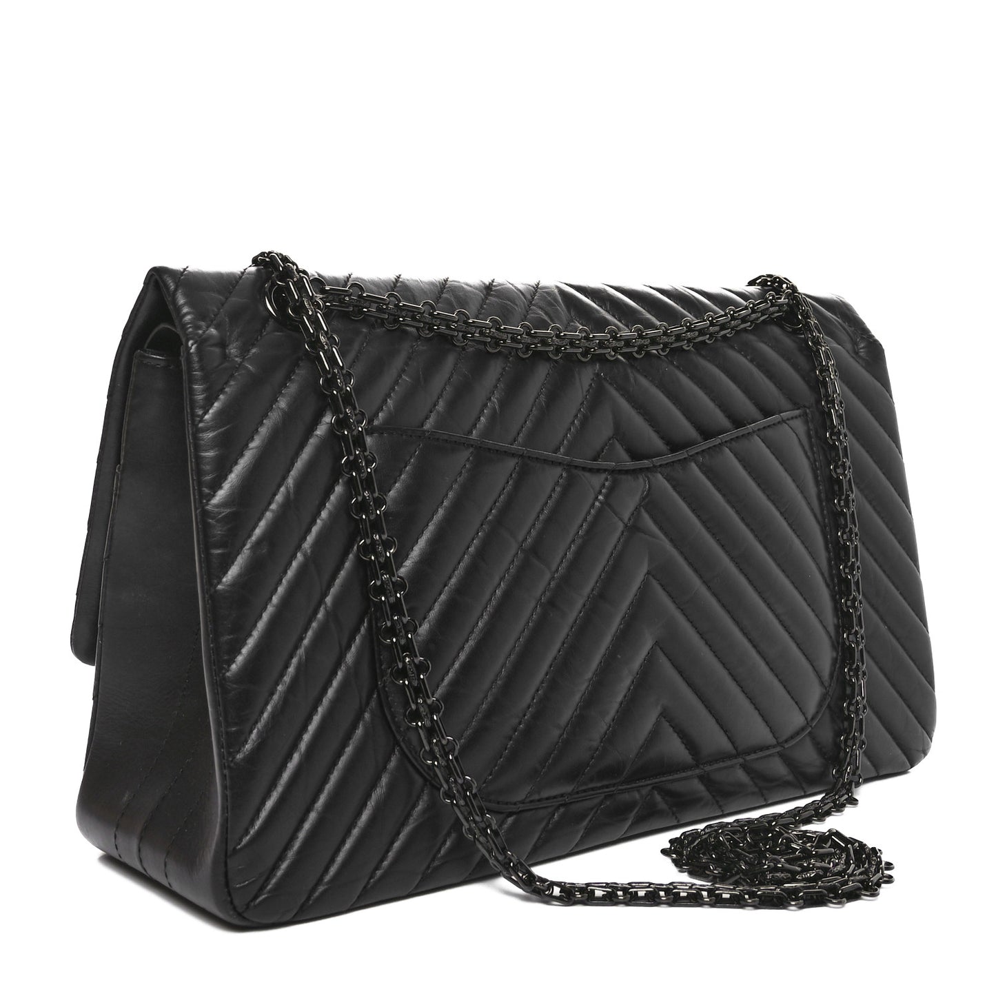 Aged Calfskin Chevron Quilted 2.55 Reissue 227 Flap So Black
