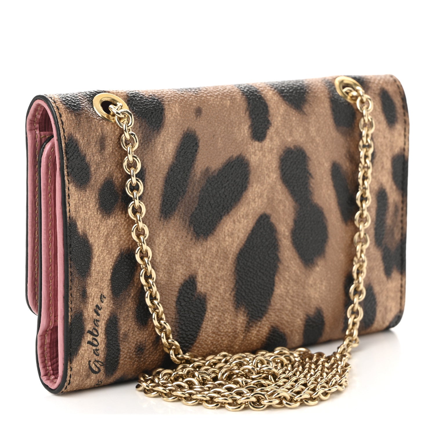 Dolce & Gabbana Dauphine Leopard Print Wallet On Chain Brown Black