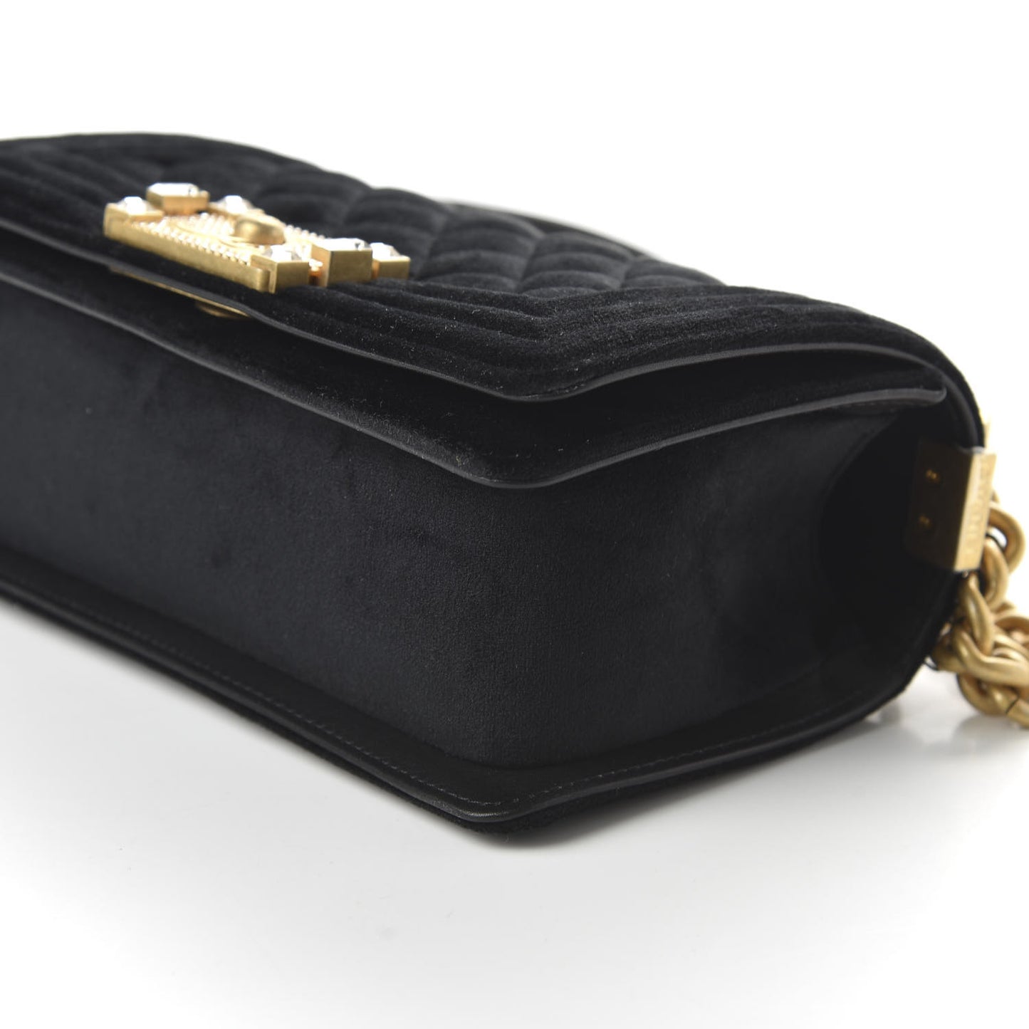 Velvet Strass Quilted Small Boy Flap Black