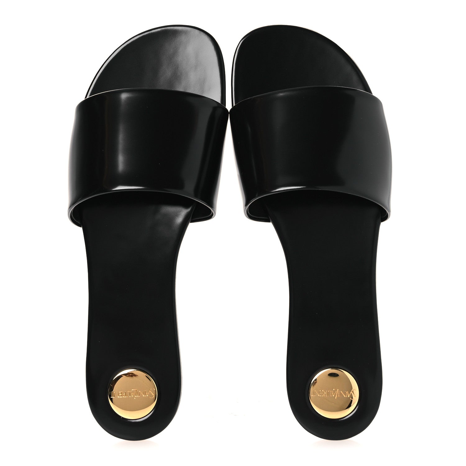 Saint Laurent Patent Calfskin Carlyle Slide Sandals 38.5 Black 2 of 11