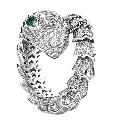 Bulgari 18K White Gold Diamond Emerald Serpenti Pave Ring 55 7.25 3 of 6