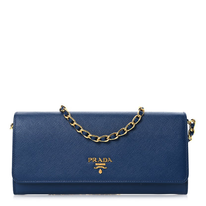 Prada Saffiano Metal Oro Chain Wallet Bleuette 1 of 18