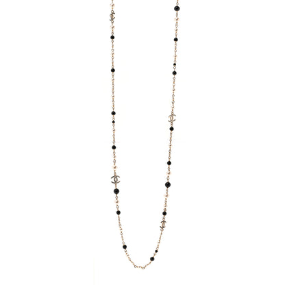 Chanel Pearl Bead Crystal CC Long Necklace Black Gold 1 of 6