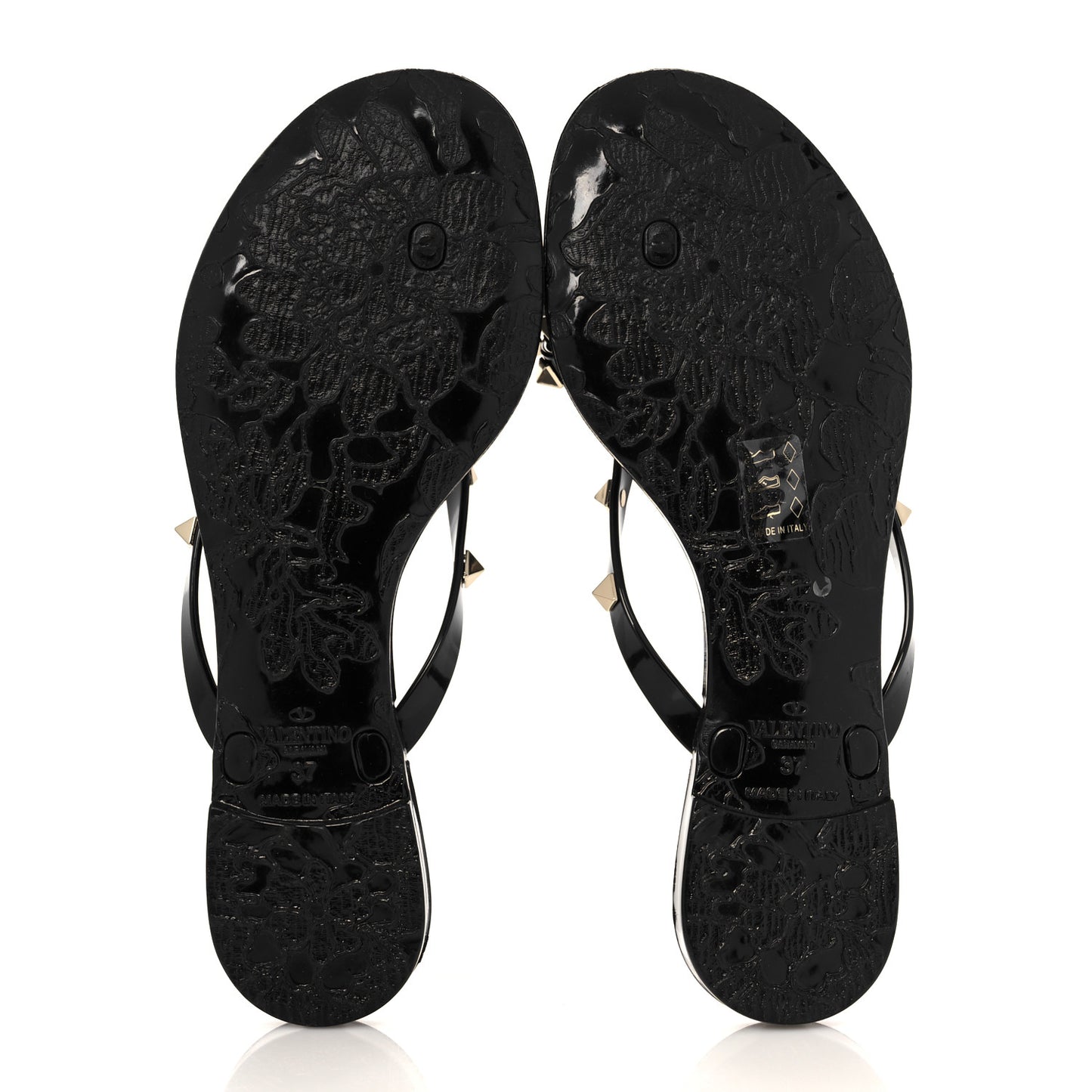PVC Jelly Rockstud Bow Thong Sandals 37 Black