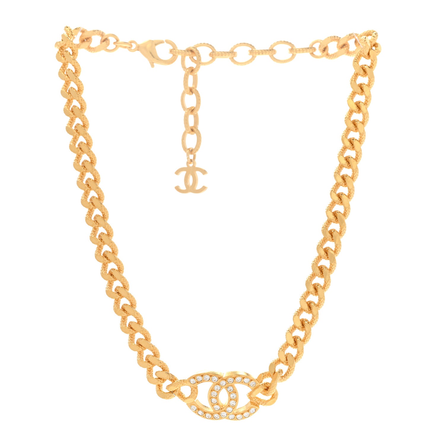 Chanel Crystal Chain Link CC Choker Necklace Gold 3 of 7