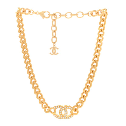 Chanel Crystal Chain Link CC Choker Necklace Gold 3 of 7