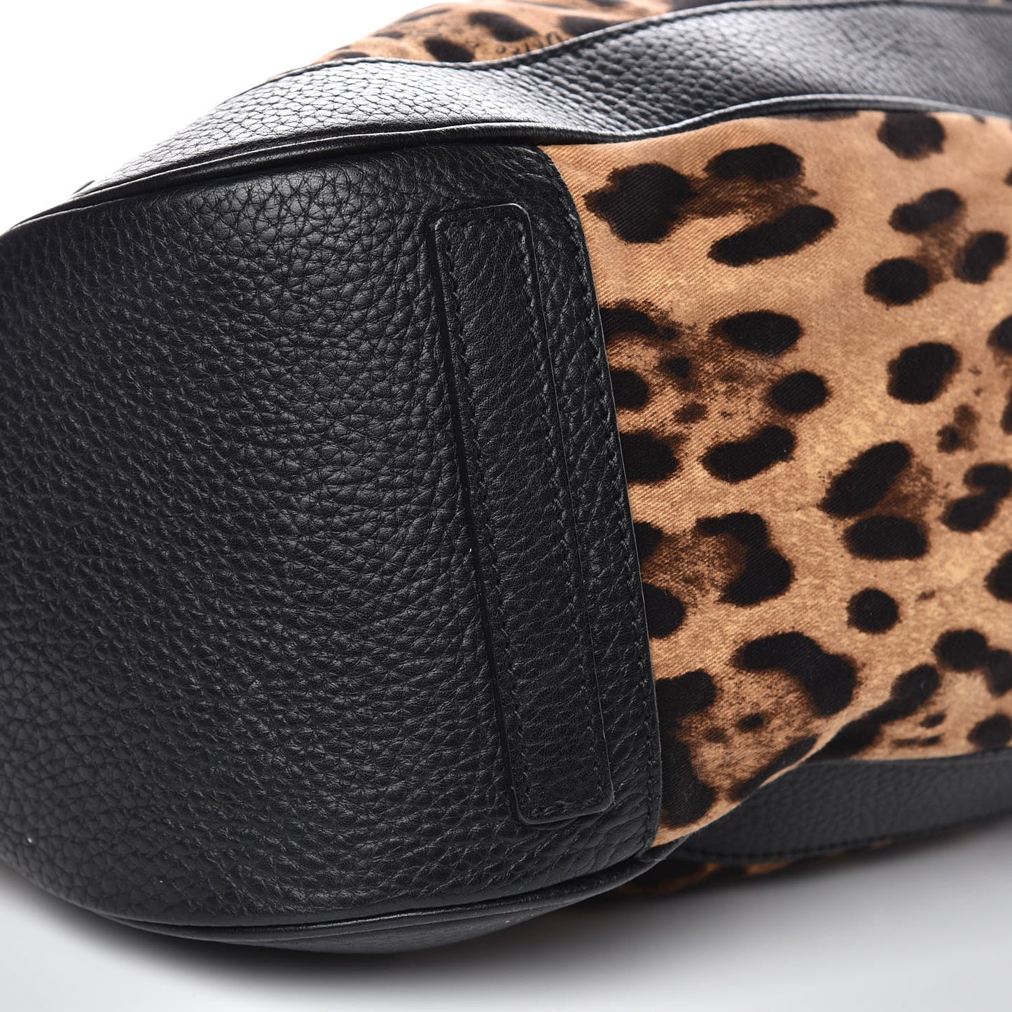 Leopard Print Canvas Calfskin Animalier Shoulder Bag Black