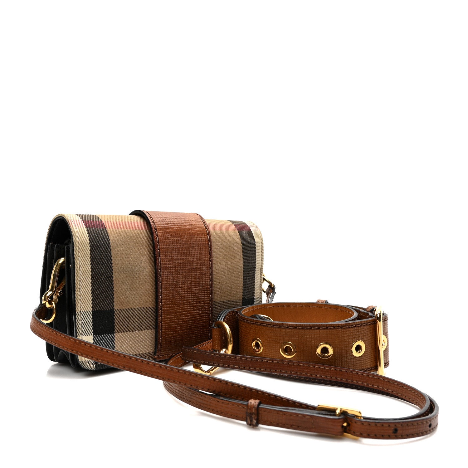 Burberry House Check Bridle Calfskin Small Madison Buckle Bag Tan 3 of 10