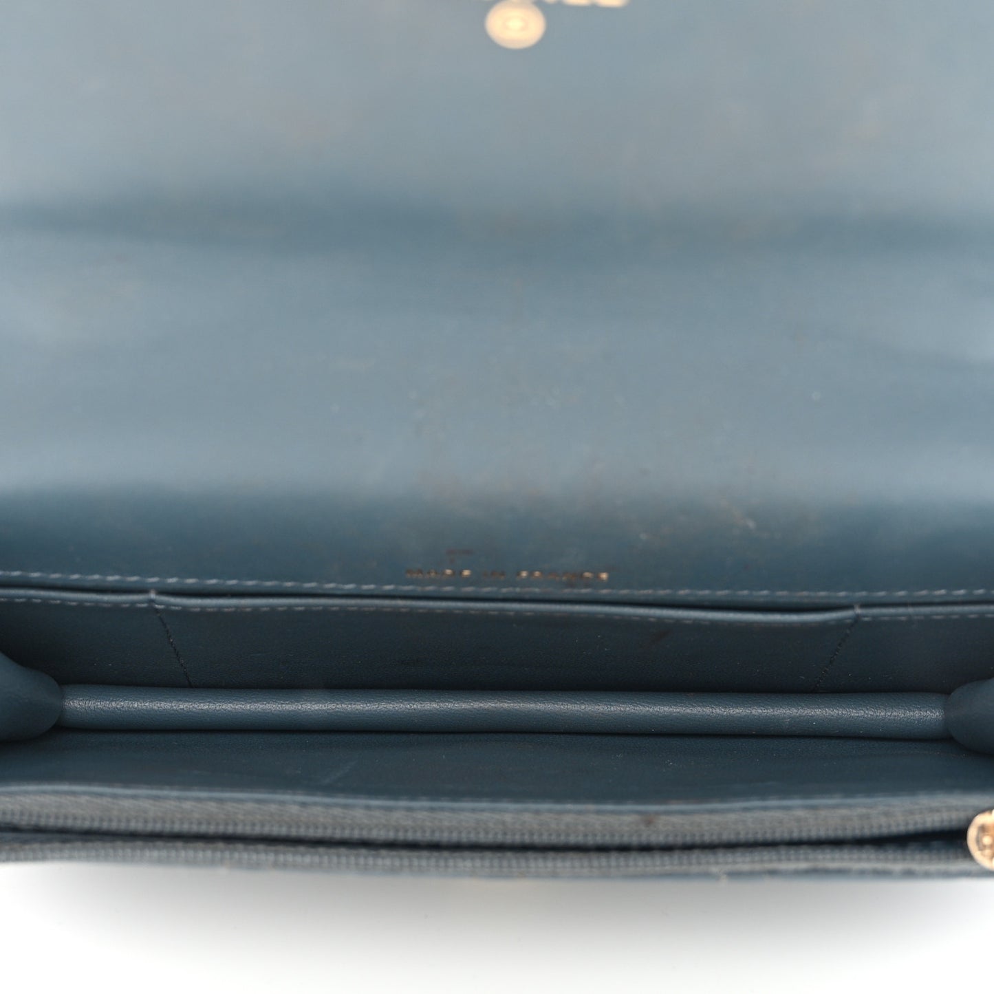 Lambskin Quilted Flap Phone Holder With Chain Blue