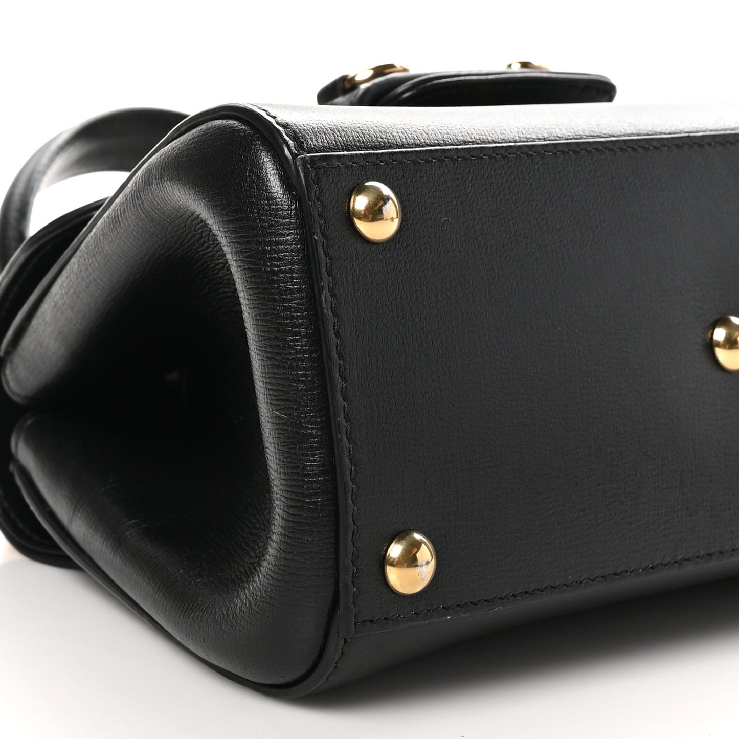 Glazed Textured Calfskin Mini Horsebit 1955 Top Handle Flap Bag Black