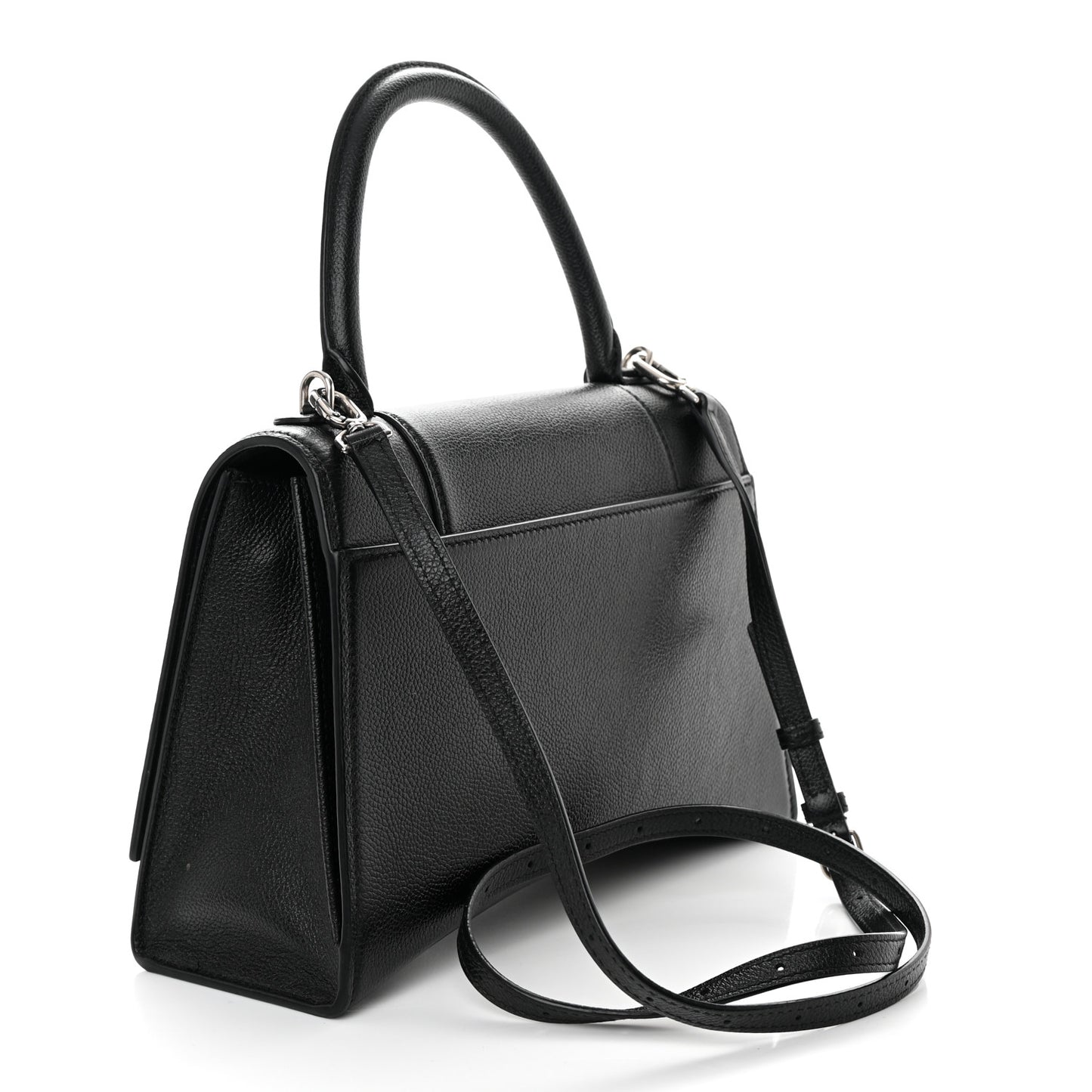 Grained Calfskin Medium Hourglass Top Handle Bag Black
