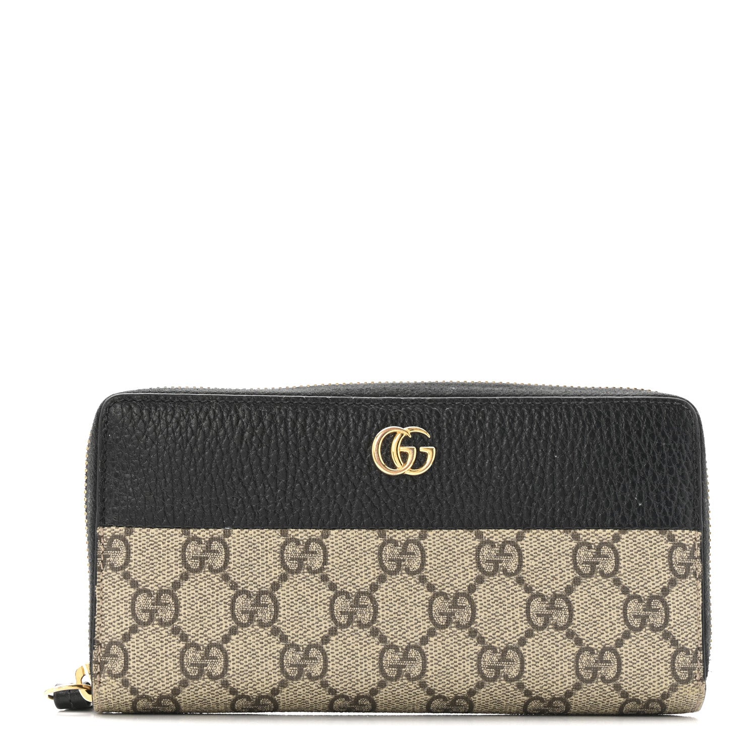 Gucci Dollar Calfskin GG Supreme Monogram GG Marmont Zip Around Wallet Black Beige Ebony 1 of 15