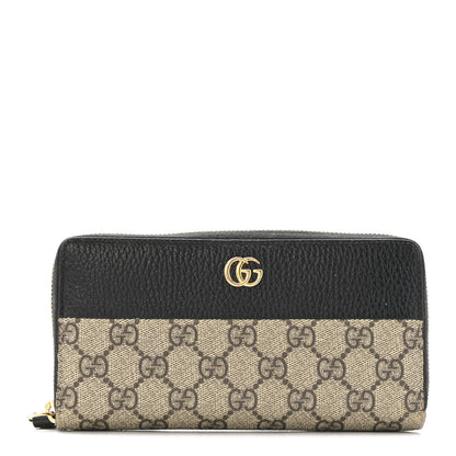 Gucci Dollar Calfskin GG Supreme Monogram GG Marmont Zip Around Wallet Black Beige Ebony 1 of 15