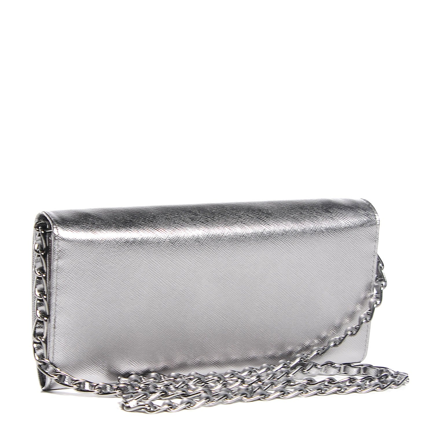 Prada Saffiano Metal Oro Chain Wallet Cromo 3 of 8