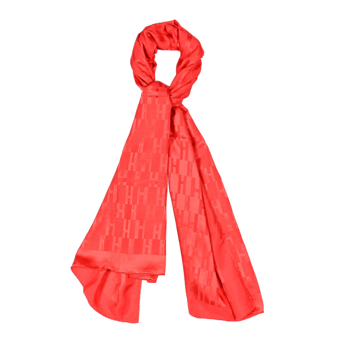 Silk Wool Faconnee Grand H Scarf Rouge Vif