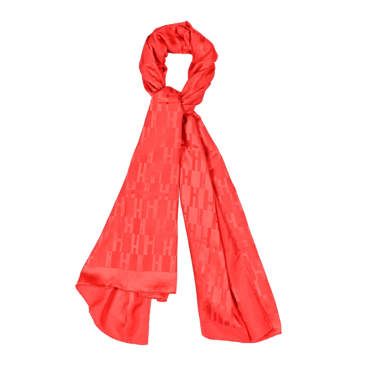 Hermes Silk Wool Faconnee Grand H Scarf Rouge Vif 1 of 4